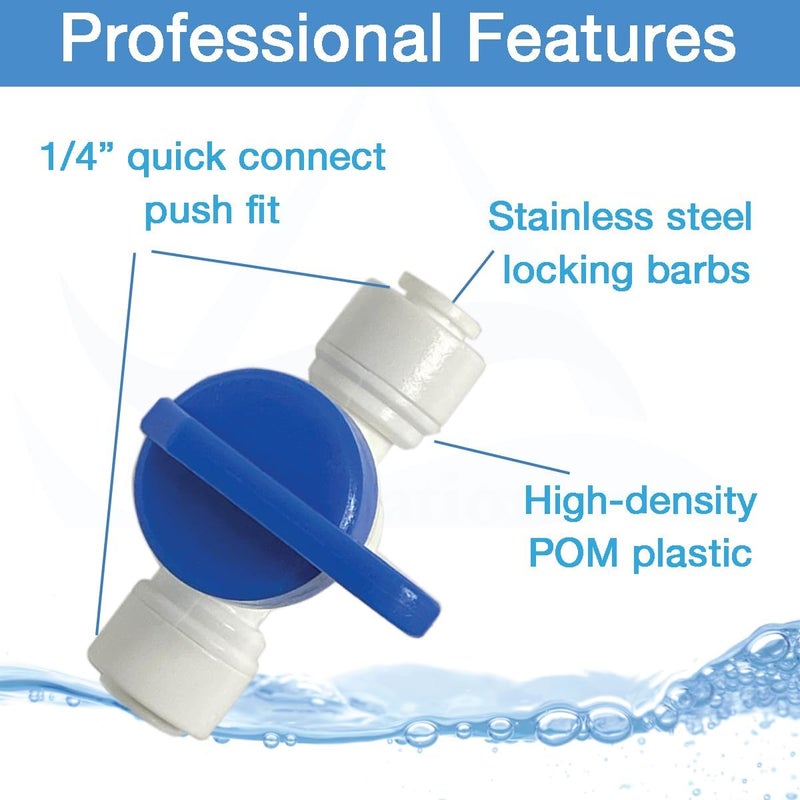 Filtration Warehouse Speed Fit 1/4 or 3/8 Inch Shut Off Valve, Push to Connect Plastic Plumbing Fitting, With Locking Clips, , Compare to PPSV040808WP (1/4" One Pack) - Image 2